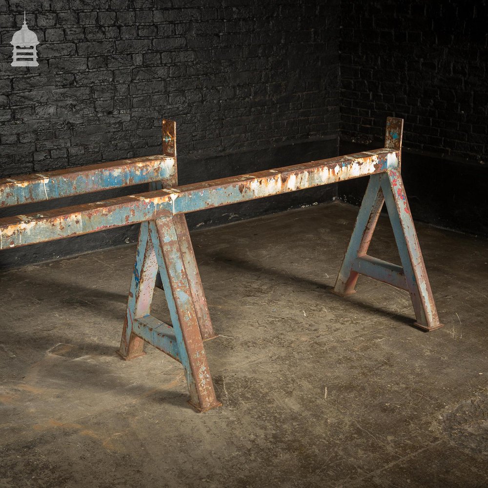 Pair of Huge Industrial Monster A Frame Workshop Trestles with Distressed Finish