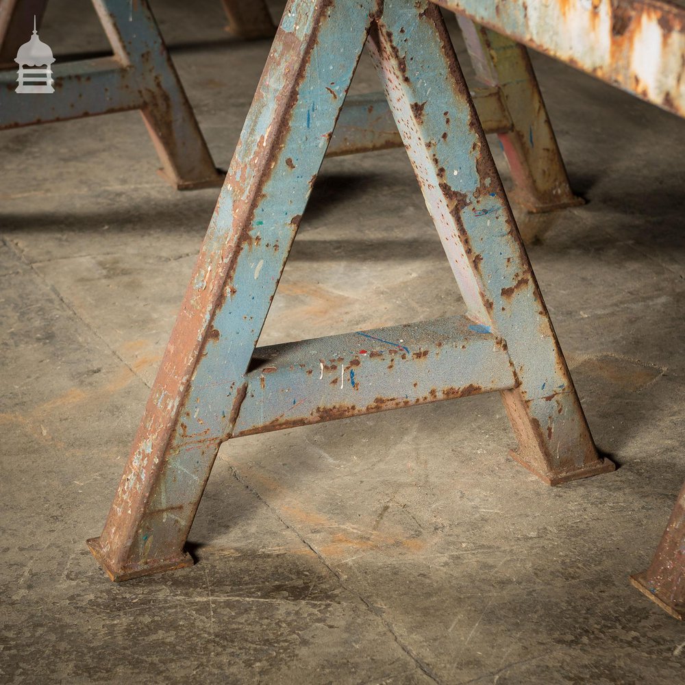 Pair of Huge Industrial Monster A Frame Workshop Trestles with Distressed Finish