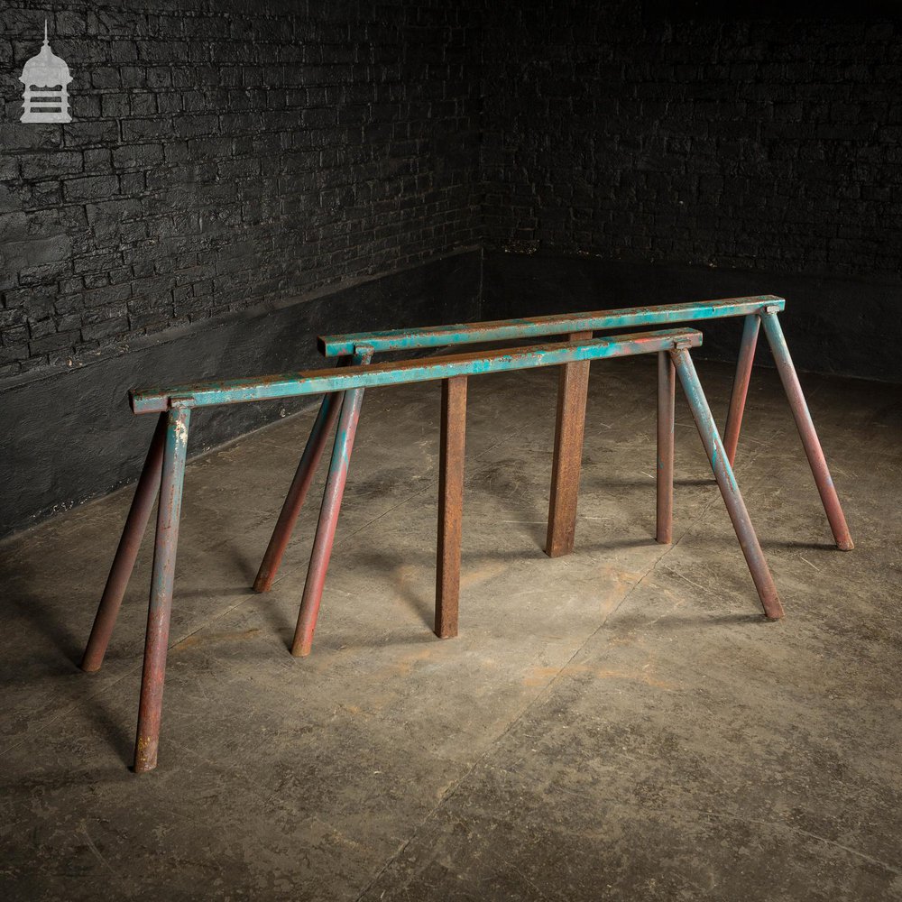 Pair of Steel Fabrication Industrial Workshop Trestles