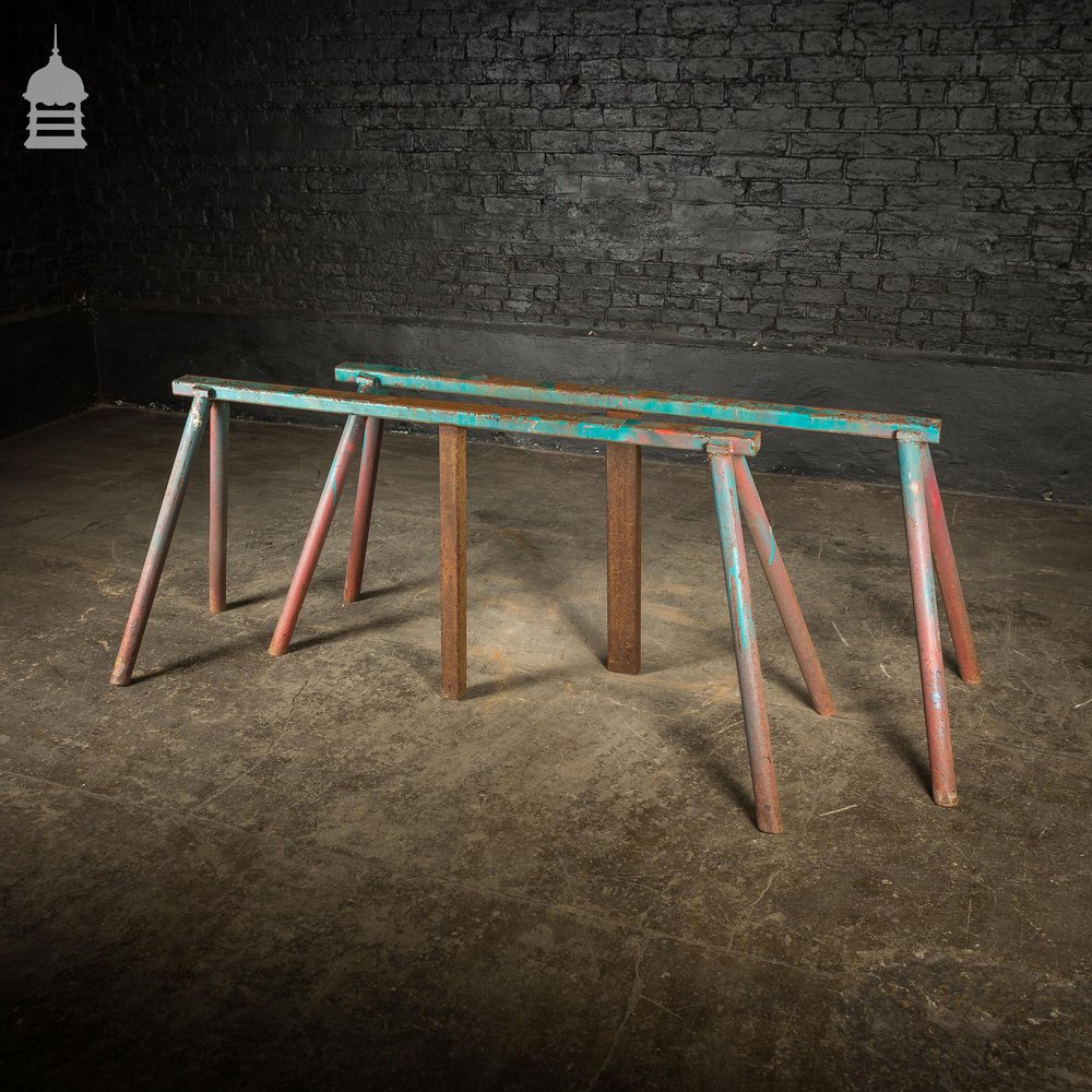 Pair of Steel Fabrication Industrial Workshop Trestles