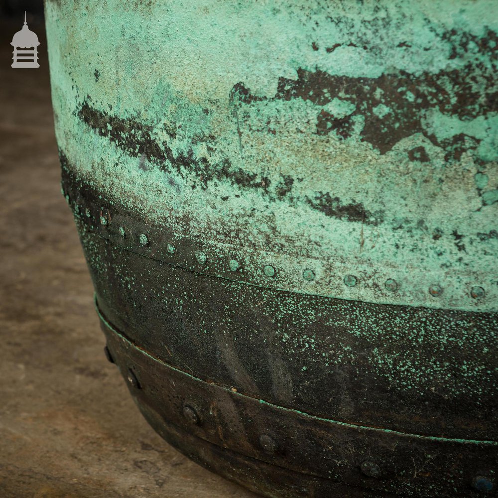 Large 19th C Riveted Verdigris 25 inch Copper Copper Cauldron