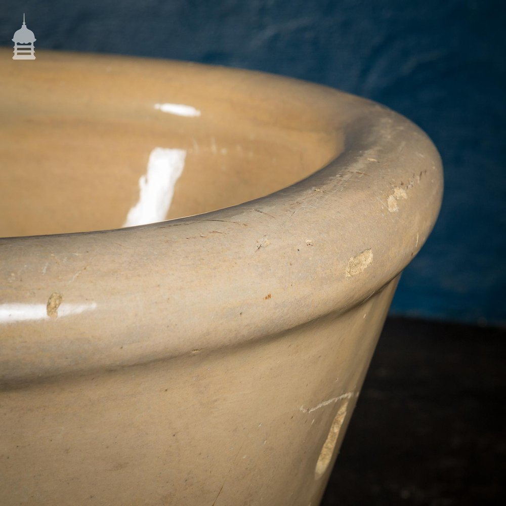 Victorian Small Size Cane Glazed Ceramic Bath & Hardwood Turned Feet