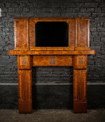 Circa 1900 Inlaid Mahogany Fire Surround with Mirrored Overmantel