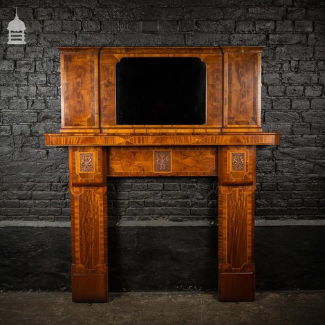 Circa 1900 Inlaid Mahogany Fire Surround with Mirrored Overmantel