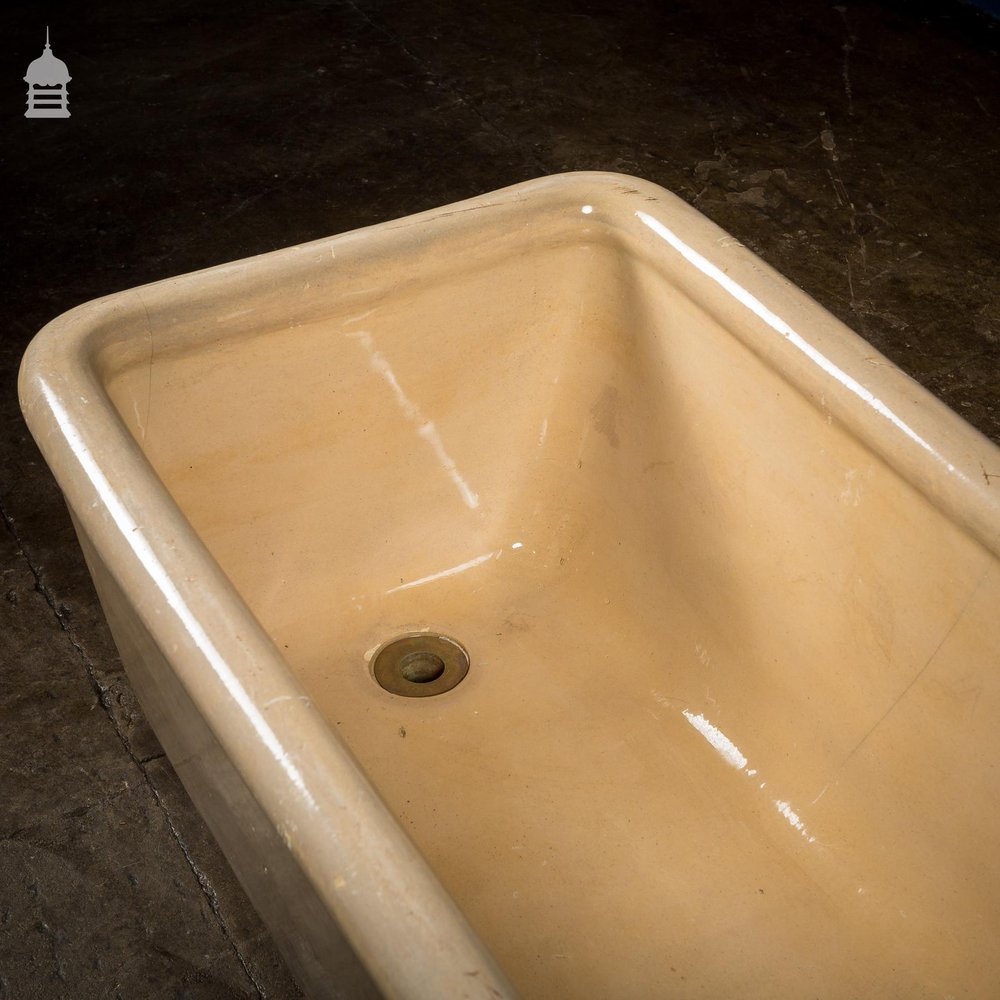 Victorian Small Size Cane Glazed Ceramic Bath & Hardwood Turned Feet