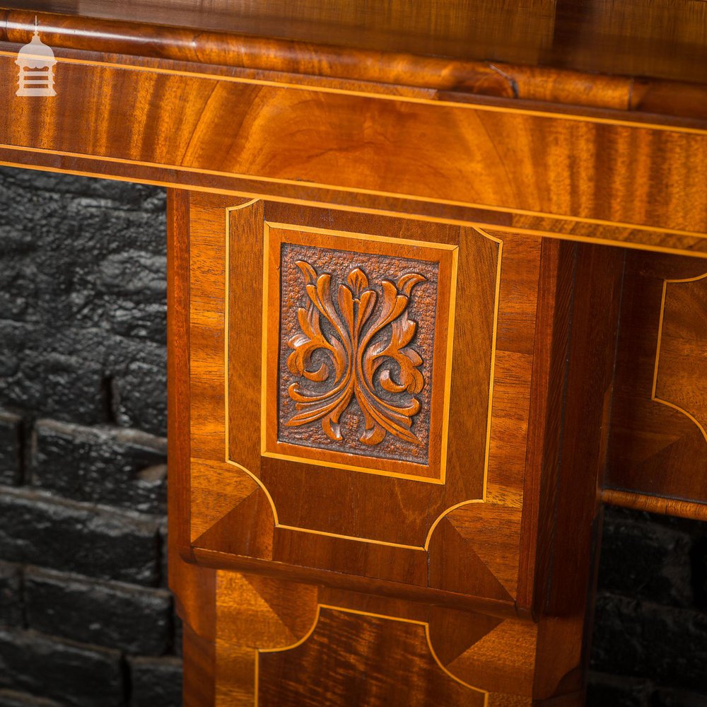 Circa 1900 Inlaid Mahogany Fire Surround with Mirrored Overmantel