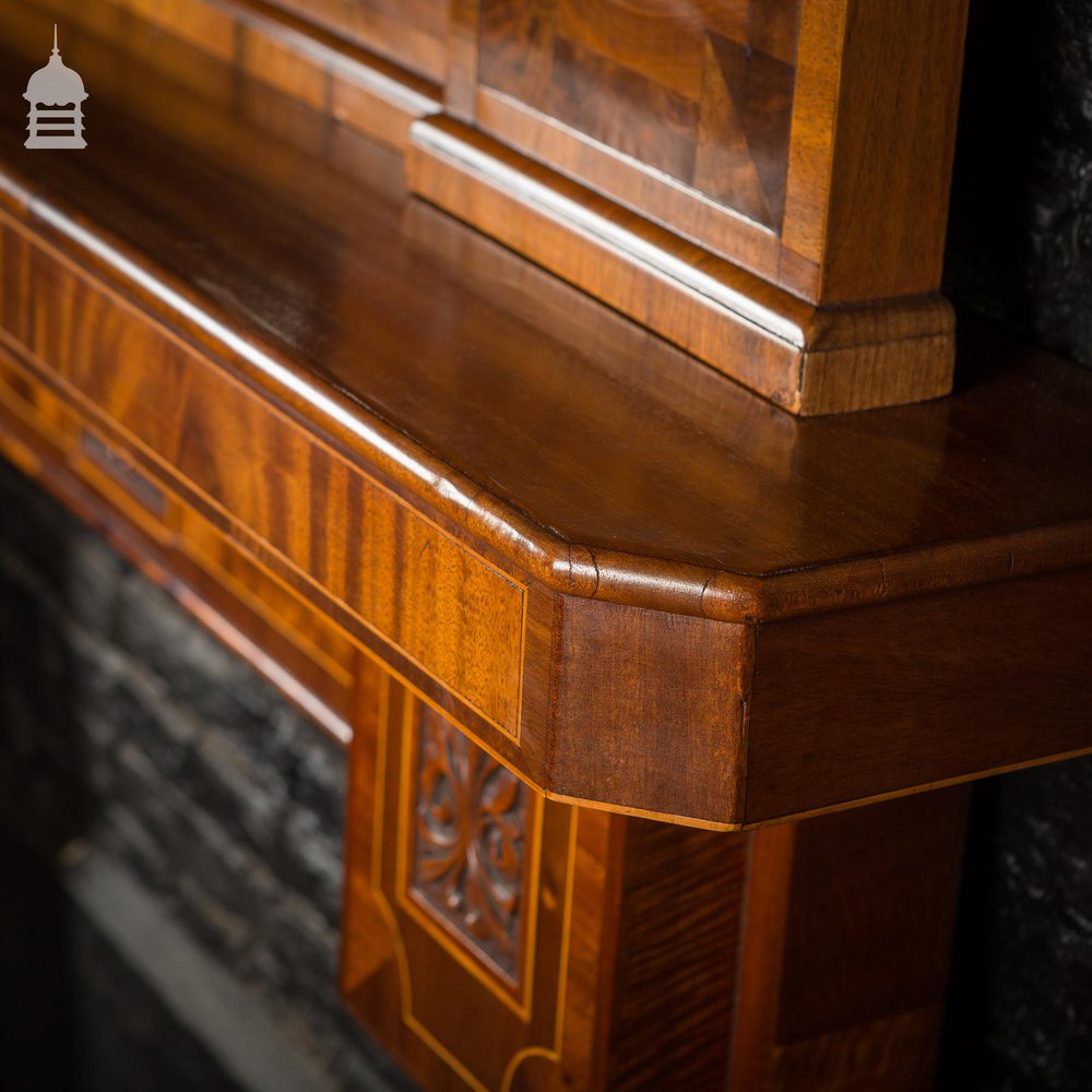 Circa 1900 Inlaid Mahogany Fire Surround with Mirrored Overmantel