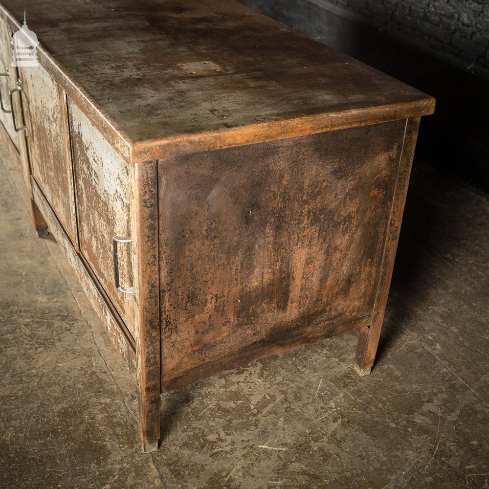 Double Sided Vintage Industrial Steel Workshop Cabinet