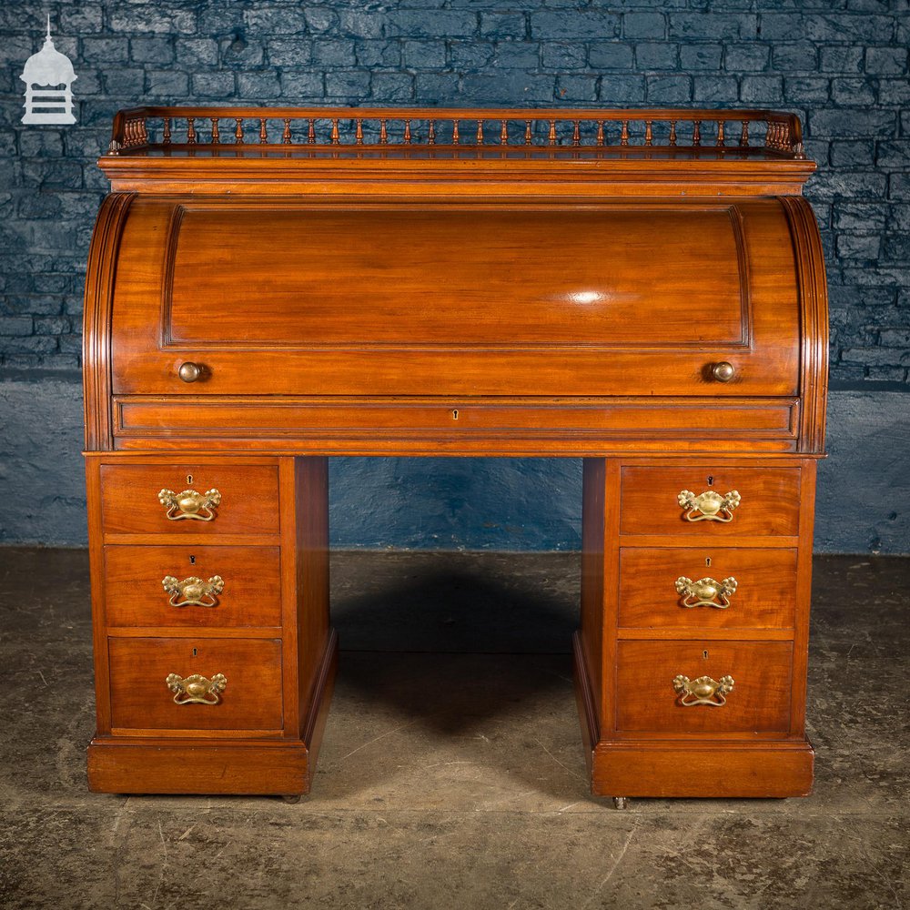 Impressive 19th C Mahogany Roll Top Bureau Desk