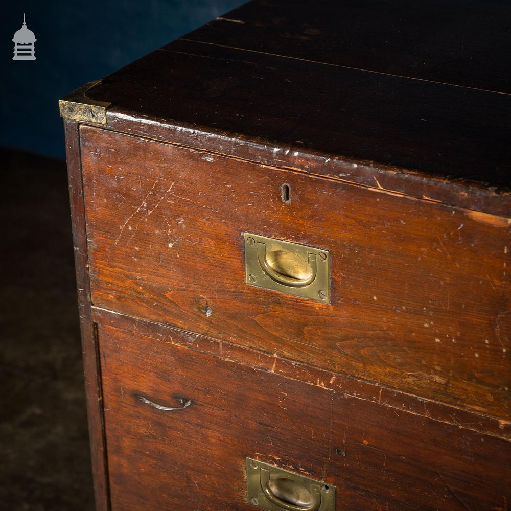 Late 19th C Pine Split Campaign Chest of Drawers