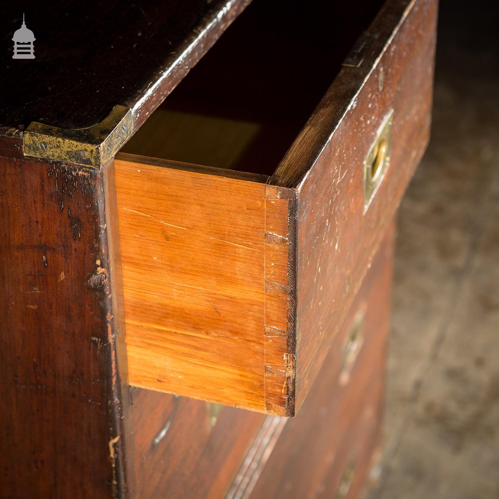 Late 19th C Pine Split Campaign Chest of Drawers