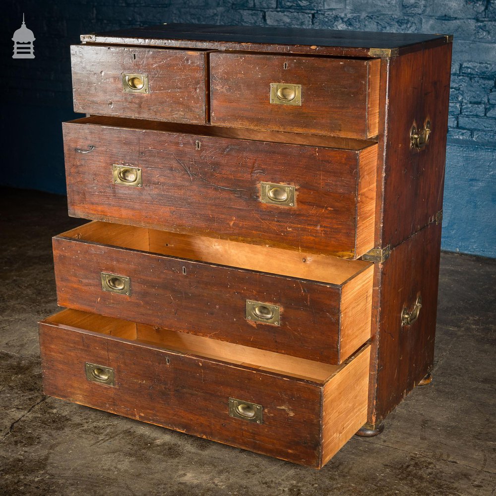 Late 19th C Pine Split Campaign Chest of Drawers