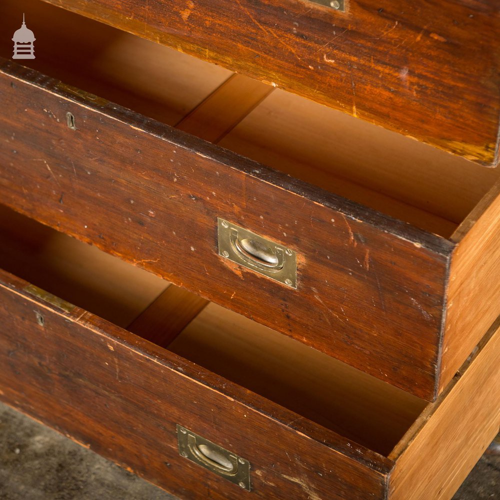 Late 19th C Pine Split Campaign Chest of Drawers