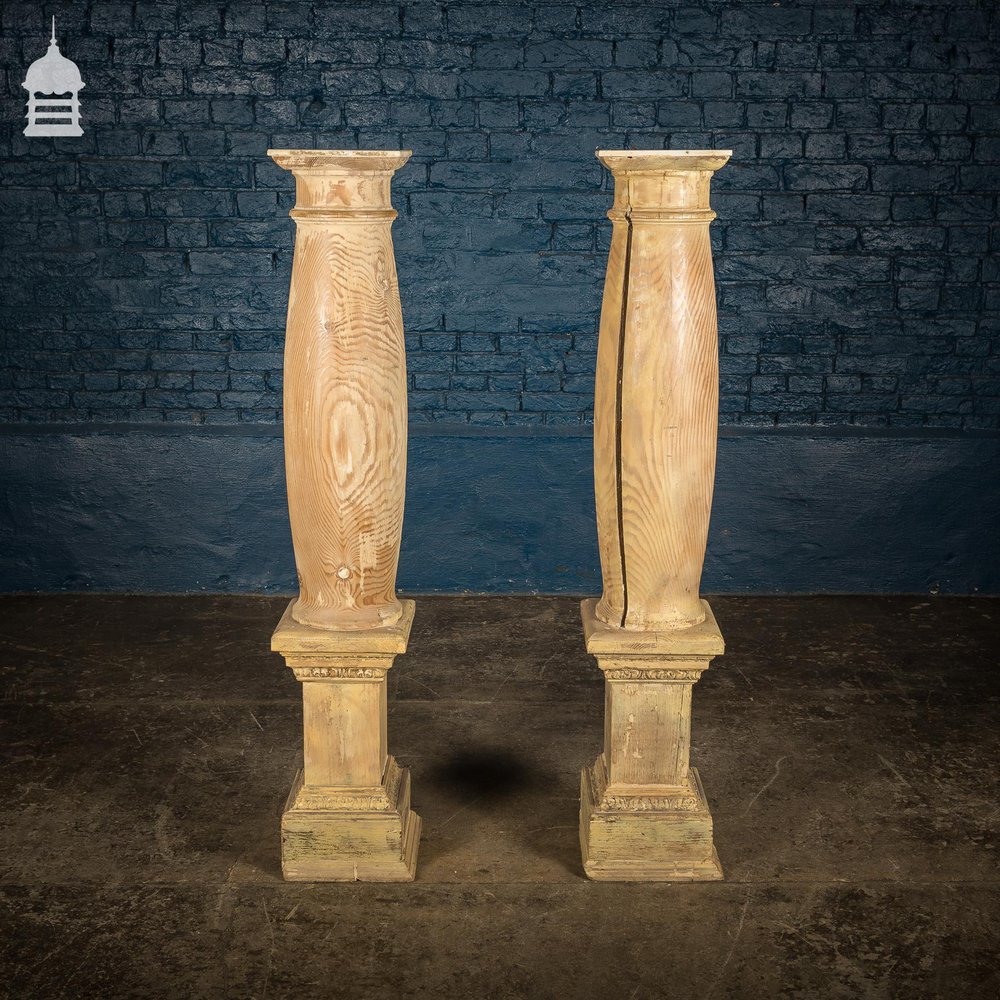 Pair of Marble Topped Pitch Pine Columns Made from Reclaimed Materials