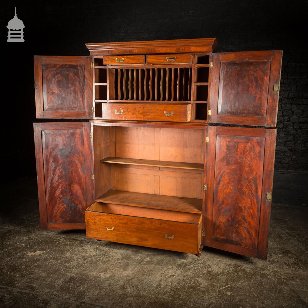 19th C Flame Mahogany Bookcase Cupboard