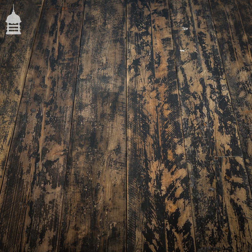 Reclaimed Scaffold Board Floorboard Wall Cladding with Black Painted Distressed Finish