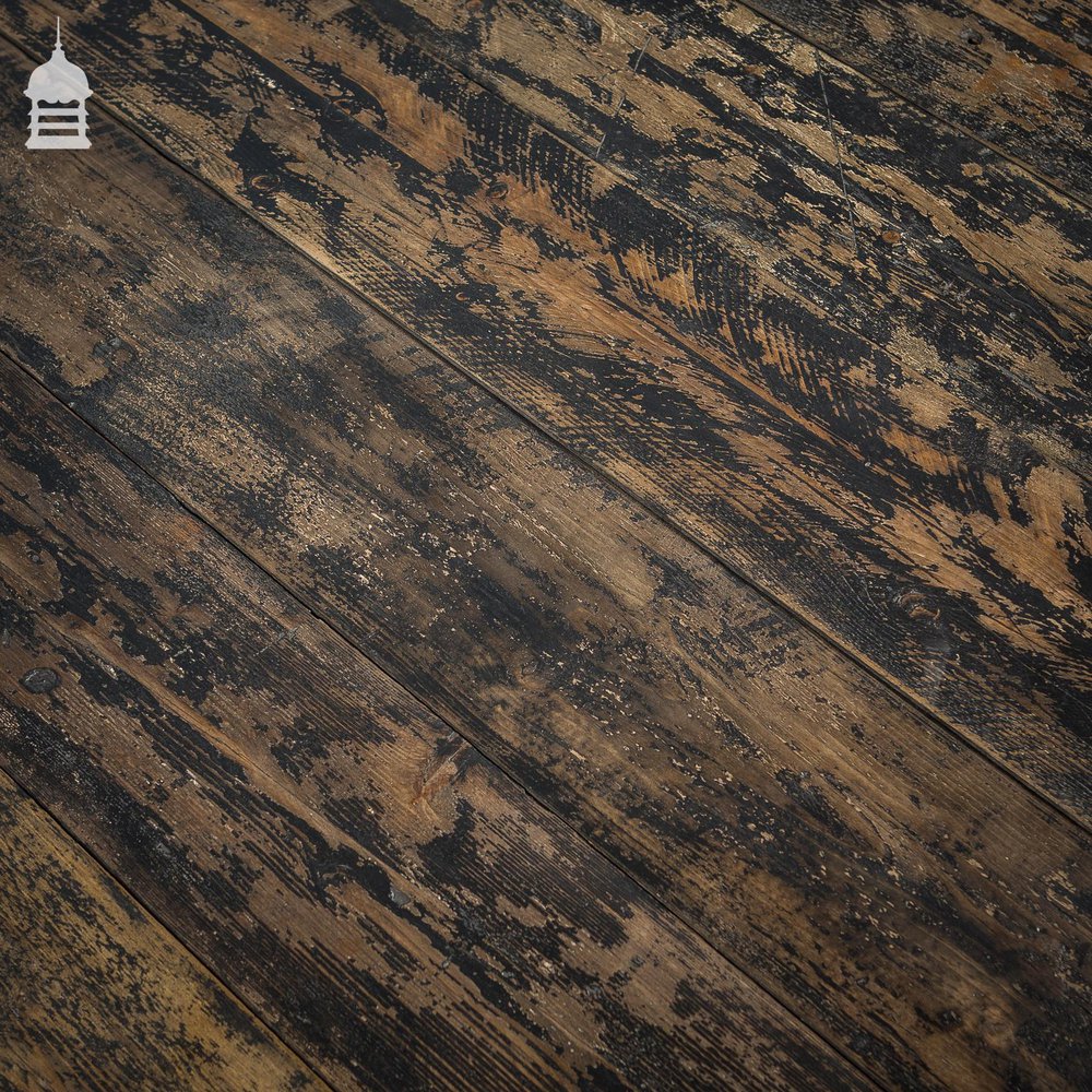 Reclaimed Scaffold Board Floorboard Wall Cladding with Black Painted Distressed Finish