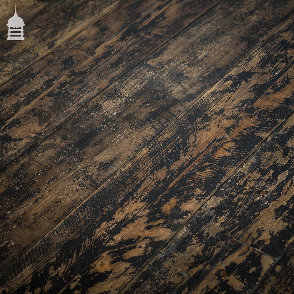 Reclaimed Scaffold Board Floorboard Wall Cladding with Black Painted Distressed Finish