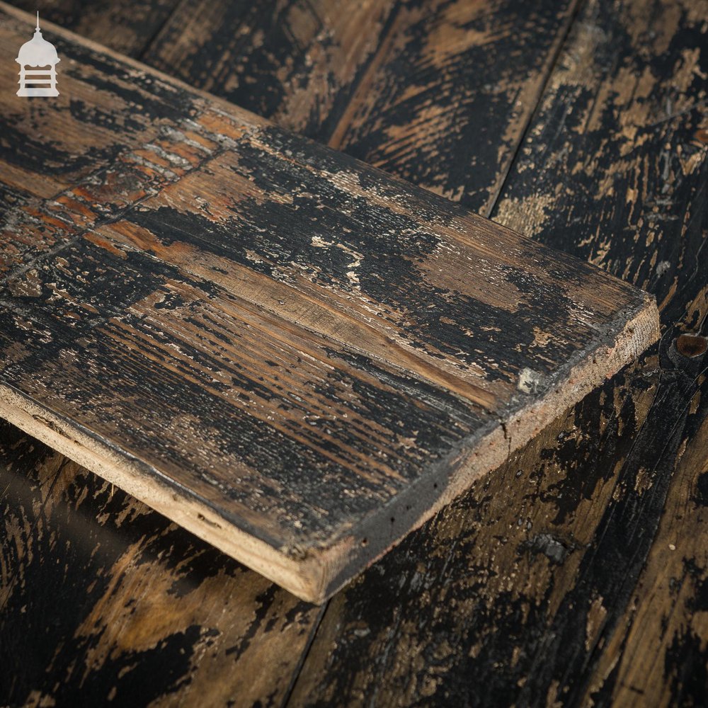 Reclaimed Scaffold Board Floorboard Wall Cladding with Black Painted Distressed Finish