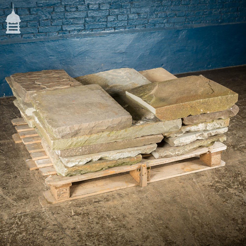 Batch of 4 Square Metres of Mixed Thickness Pennant Stone Slabs Flagstones Paving