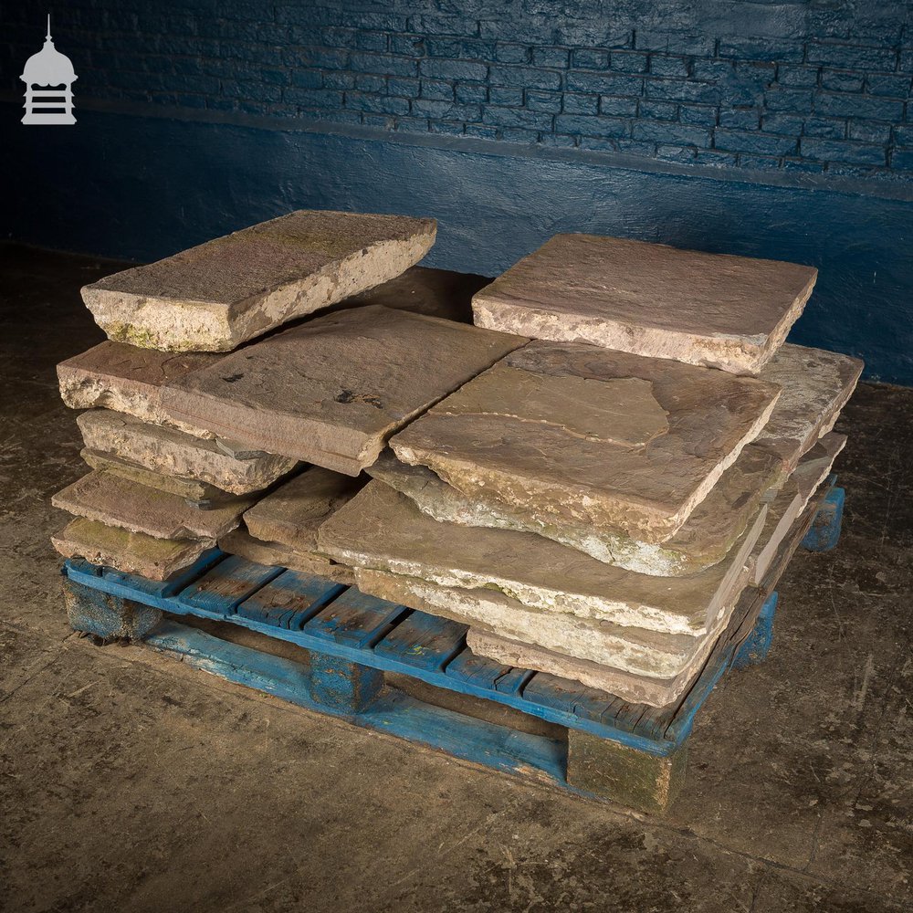 Batch of 3.9 Square Metres of Mixed Thickness Pennant Stone Slabs Flagstones Paving