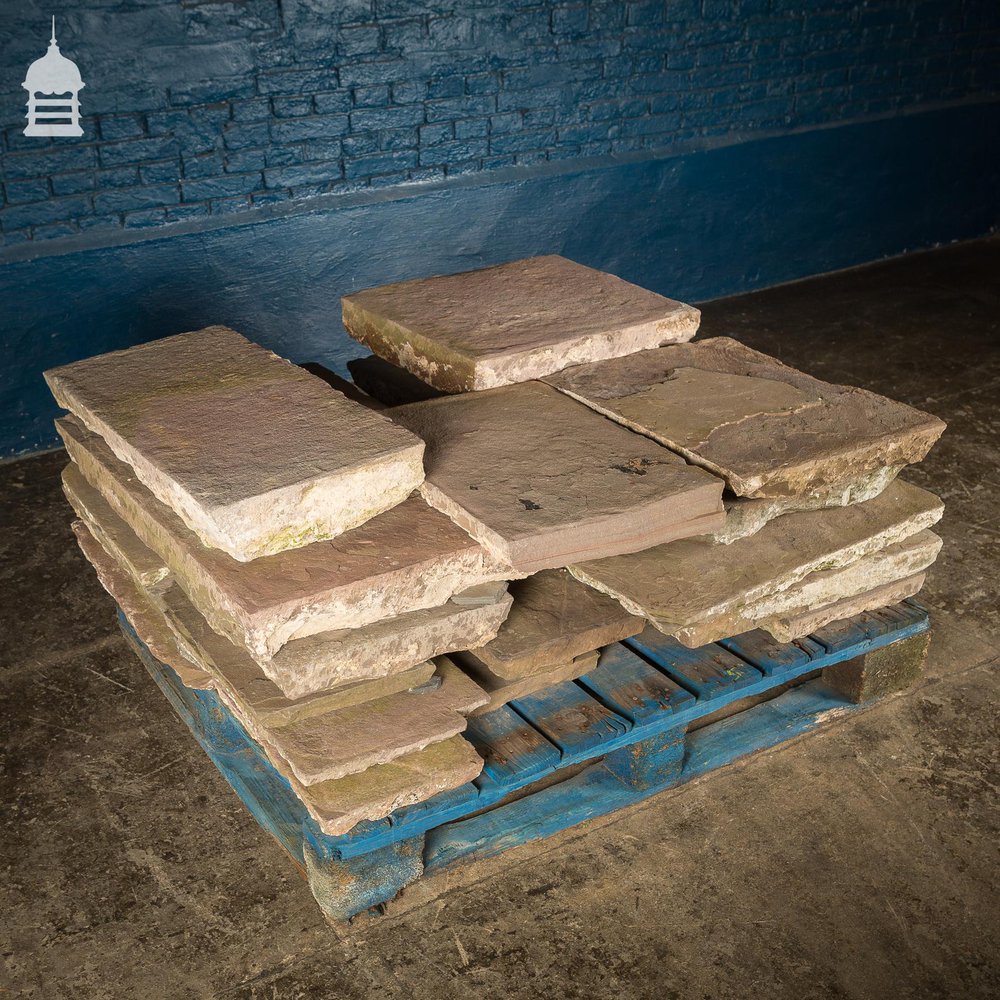 Batch of 3.9 Square Metres of Mixed Thickness Pennant Stone Slabs Flagstones Paving