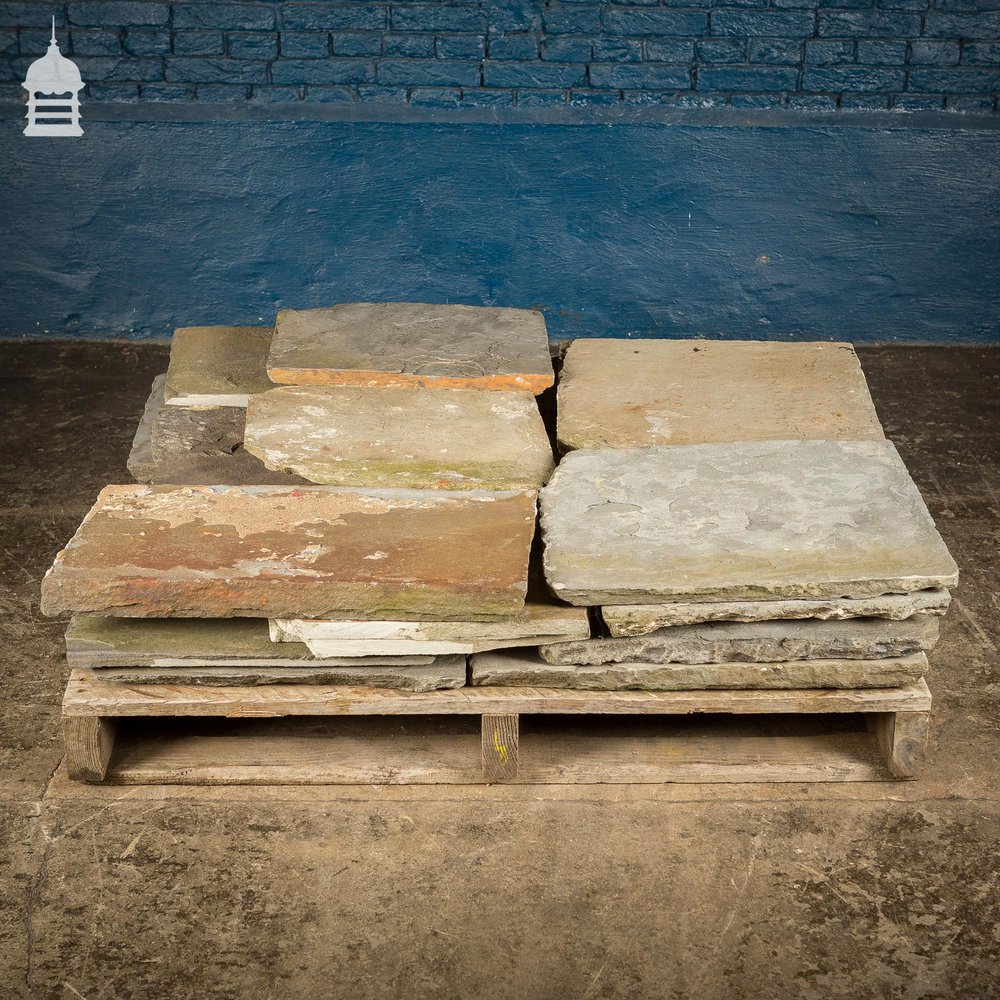 Batch of 4 Square Metres of Mixed Thickness Pennant Stone Slabs Paving Flagstones