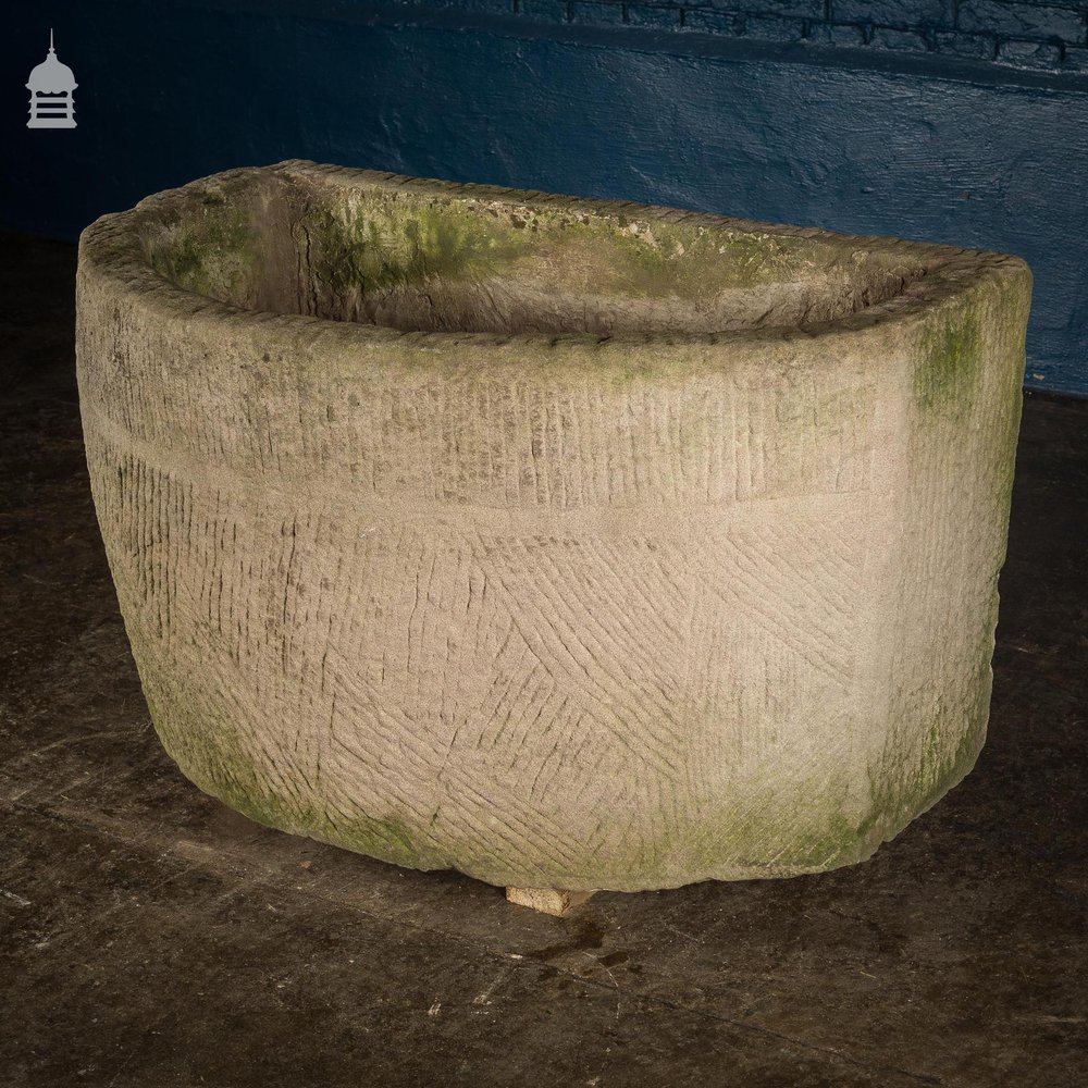 Georgian Bow Fronted Sandstone Trough with Decorative Detailing Reputedly From the Belvoir Estate [Number 2]