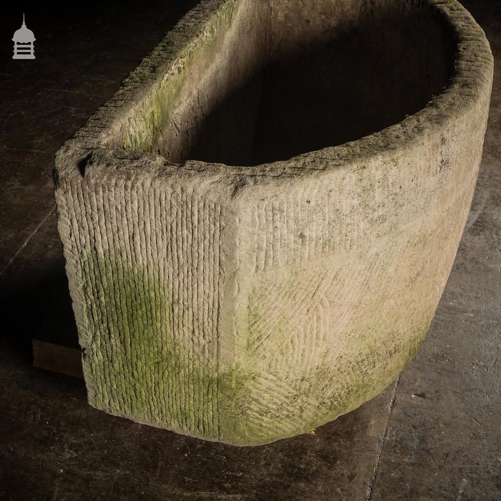 Georgian Bow Fronted Sandstone Trough with Decorative Detailing Reputedly From the Belvoir Estate [Number 2]