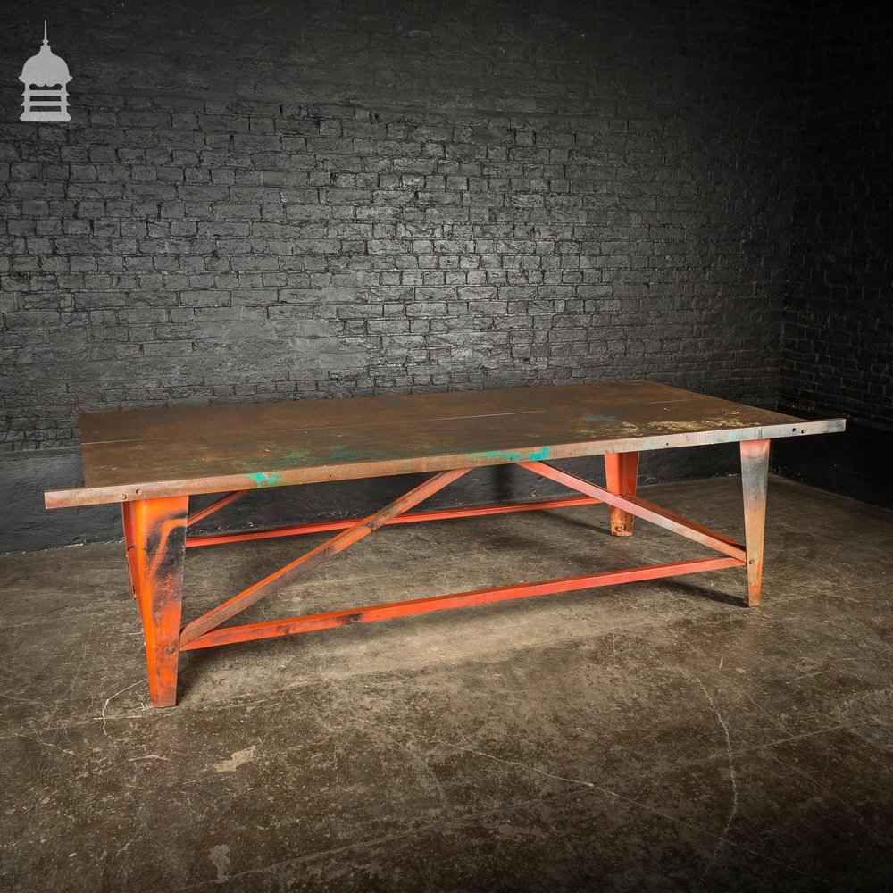 Large Steel Frame Industrial Workshop Plate Top Factory Table