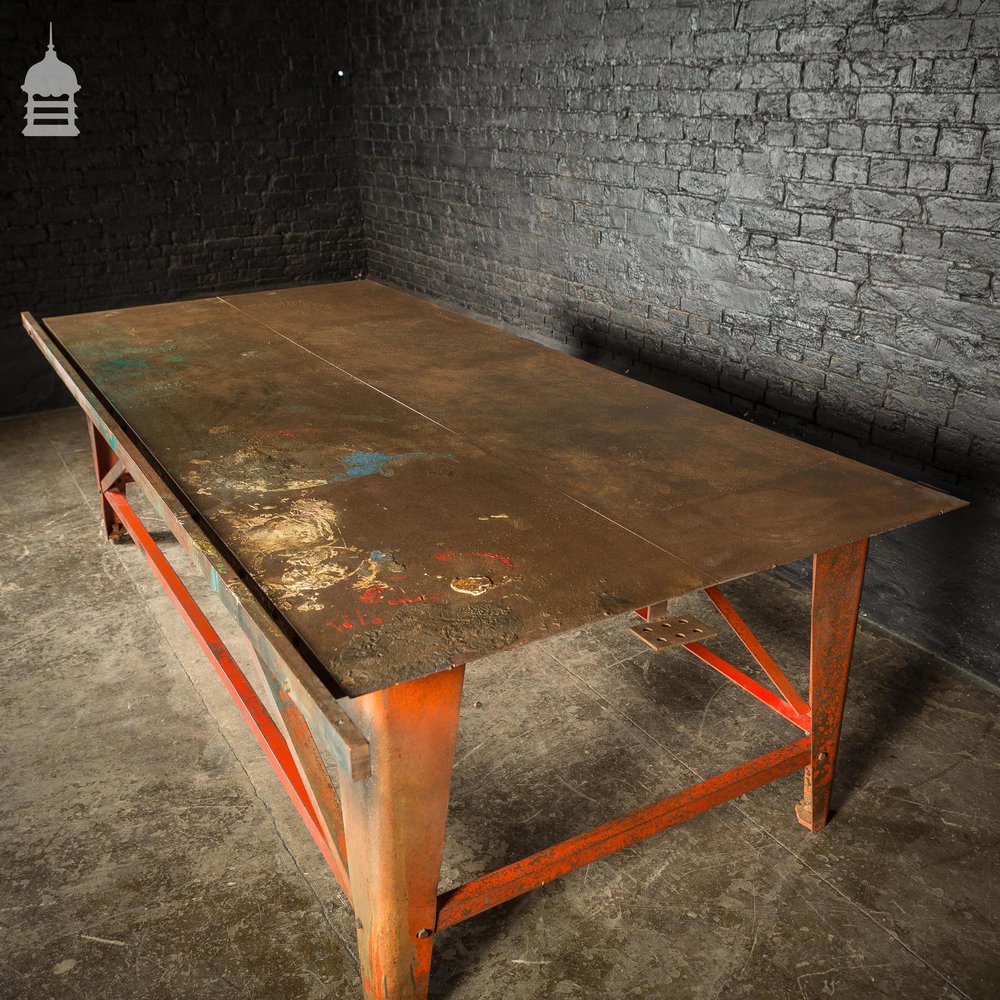 Large Steel Frame Industrial Workshop Plate Top Factory Table