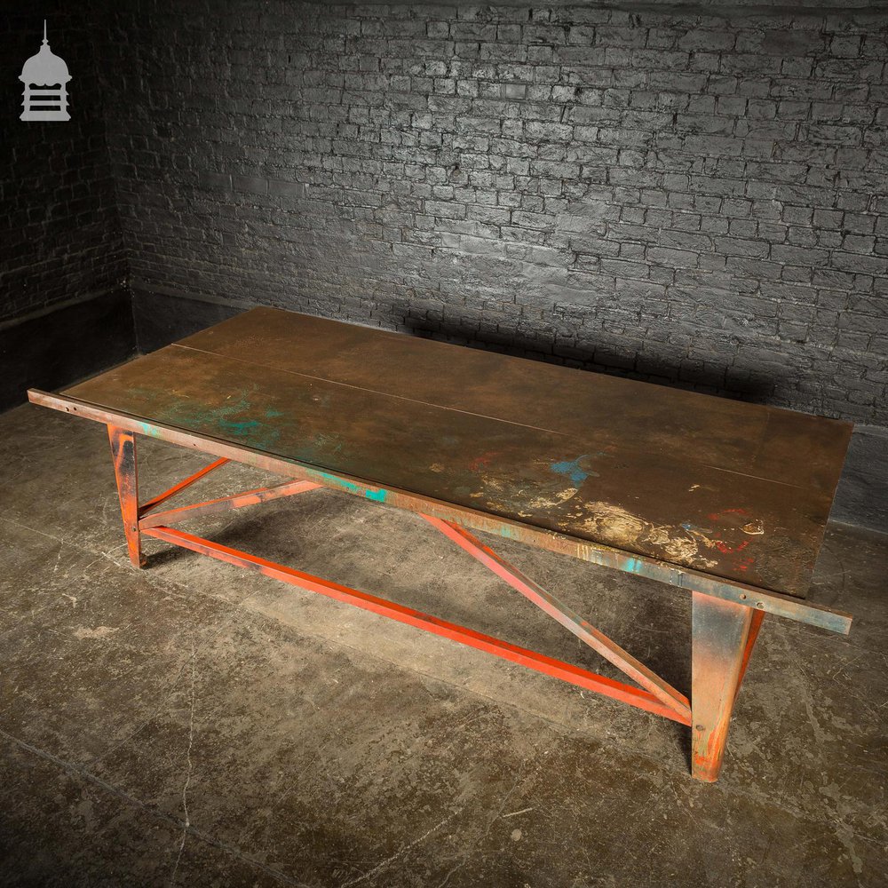 Large Steel Frame Industrial Workshop Plate Top Factory Table