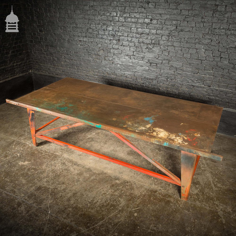 Large Steel Frame Industrial Workshop Plate Top Factory Table