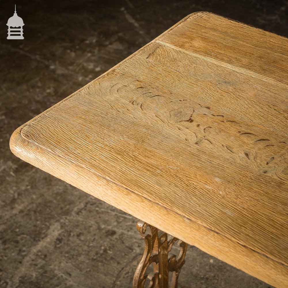 19th C Cast Iron Pub Table Base with Brushed Oak Top