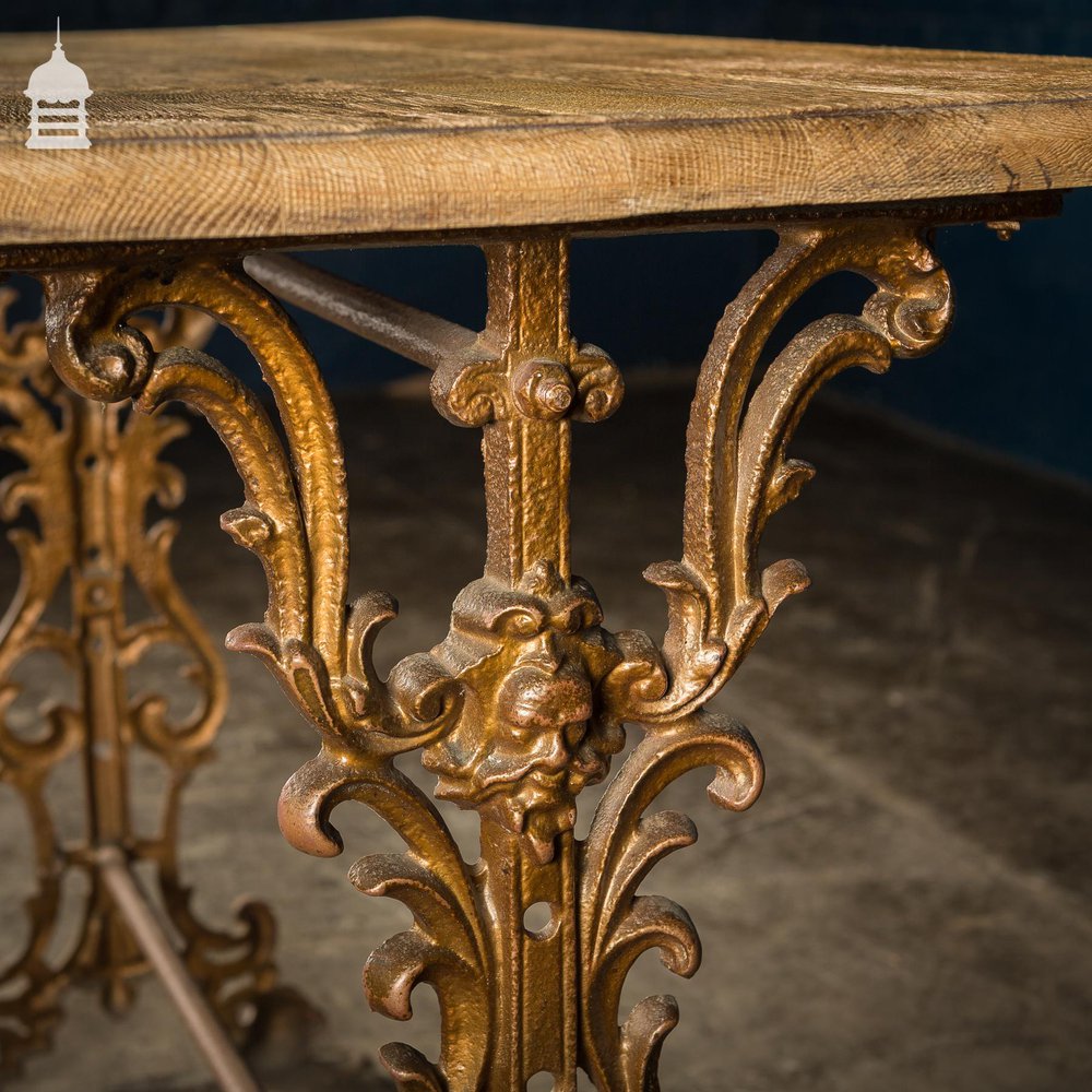 19th C Cast Iron Pub Table Base with Brushed Oak Top