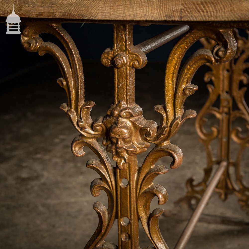 19th C Cast Iron Pub Table Base with Brushed Oak Top