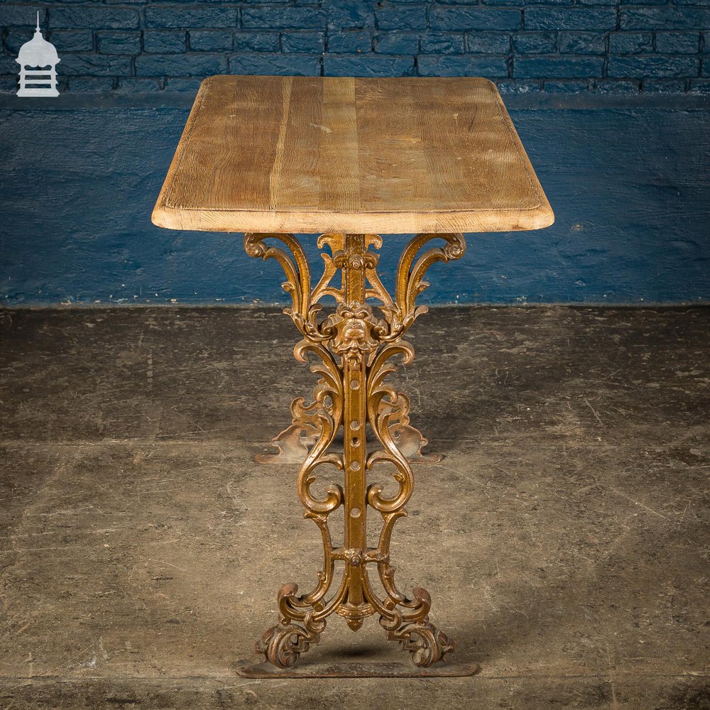 19th C Cast Iron Pub Table Base with Brushed Oak Top