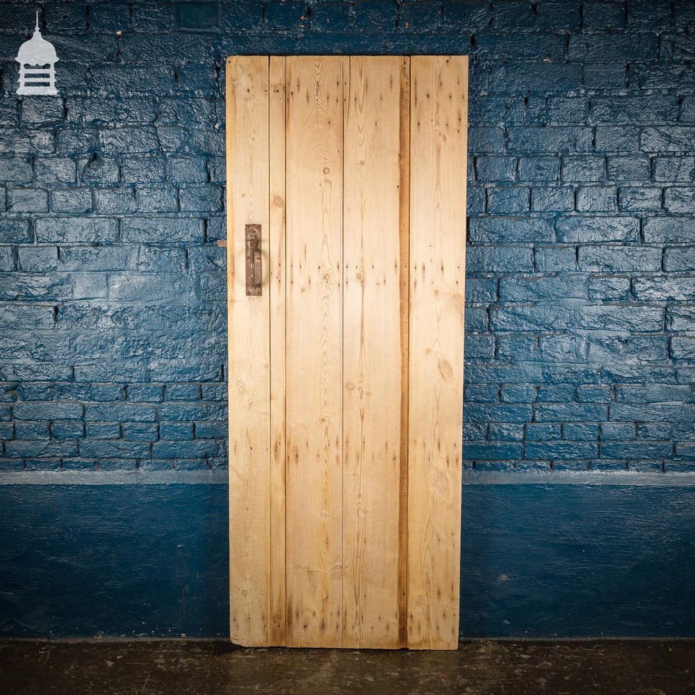 18th C Small Stripped Pine Ledged and Braced Internal Cottage Door