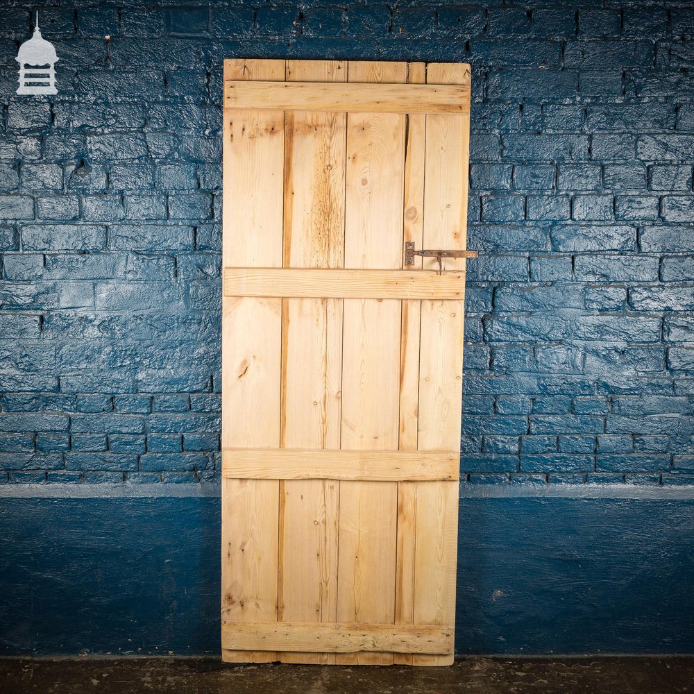 18th C Small Stripped Pine Ledged and Braced Internal Cottage Door