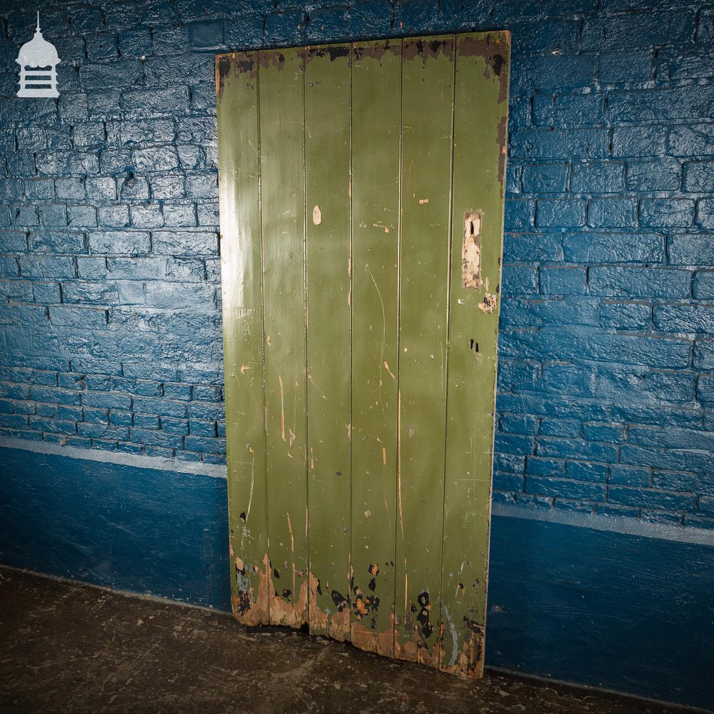 18th C Green Painted Braced and Ledged Cottage Door