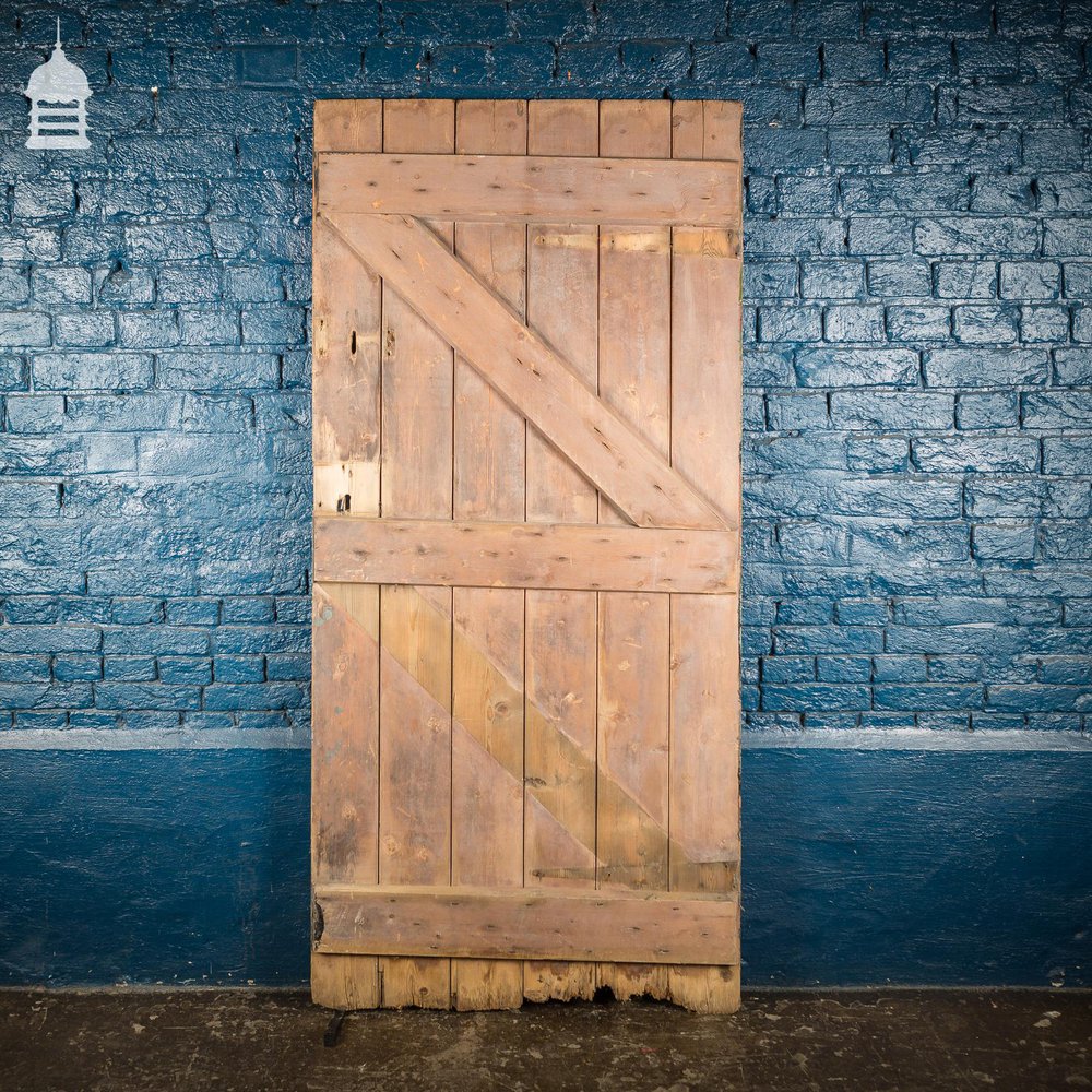 18th C Green Painted Braced and Ledged Cottage Door