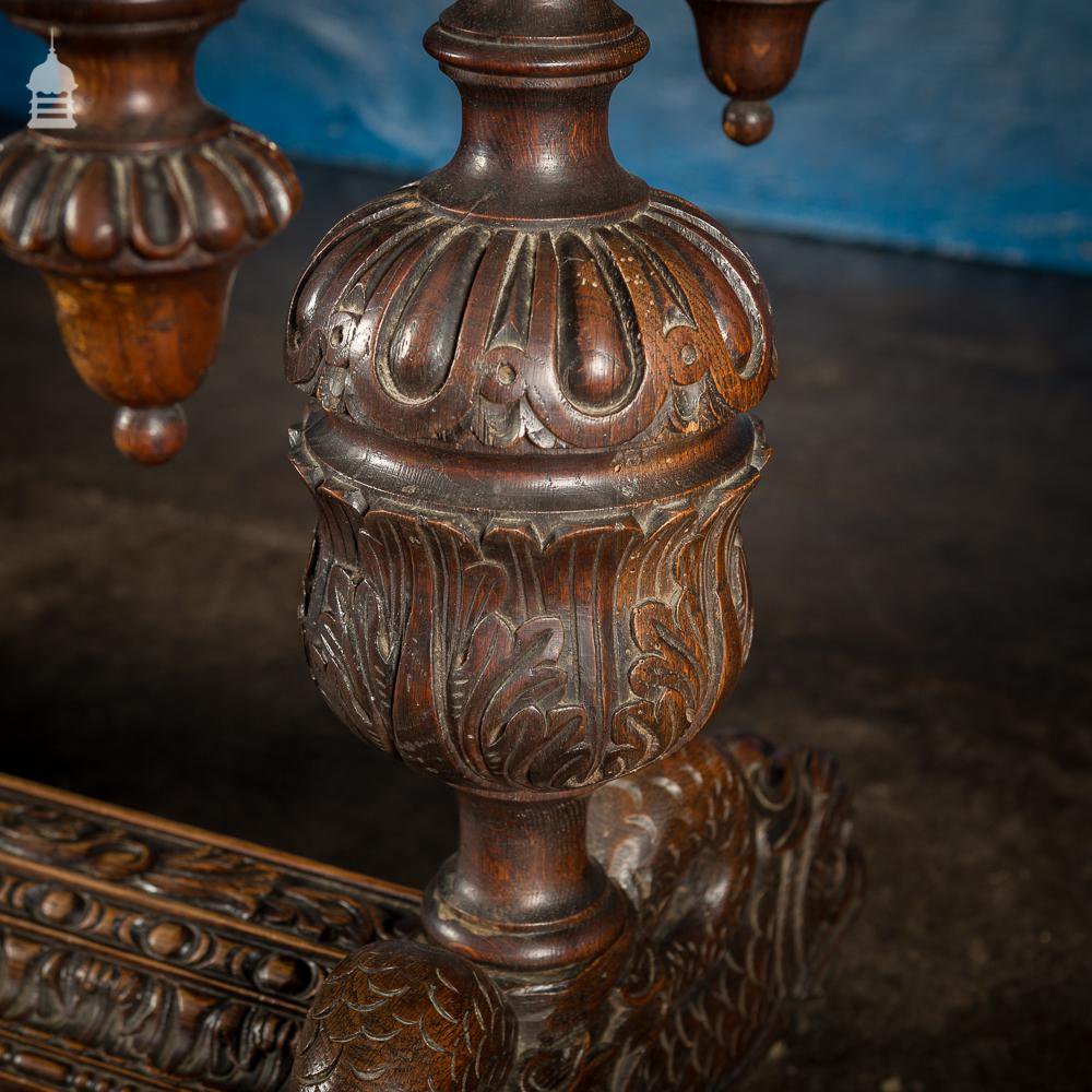 19th C French Renaissance Carved Oak Side Table Complete with Dolphin Base and Whimsical Designs