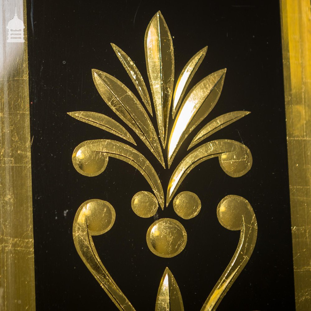 Set of Four 19th C Gold And Black Mirrored Ornate Patterned Glass Panels