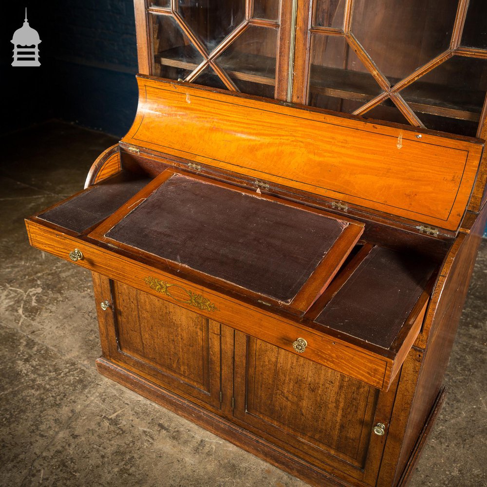 NR40121: 18th C Astral Glazed Mahogany Barrel Front Bureau Cabinet