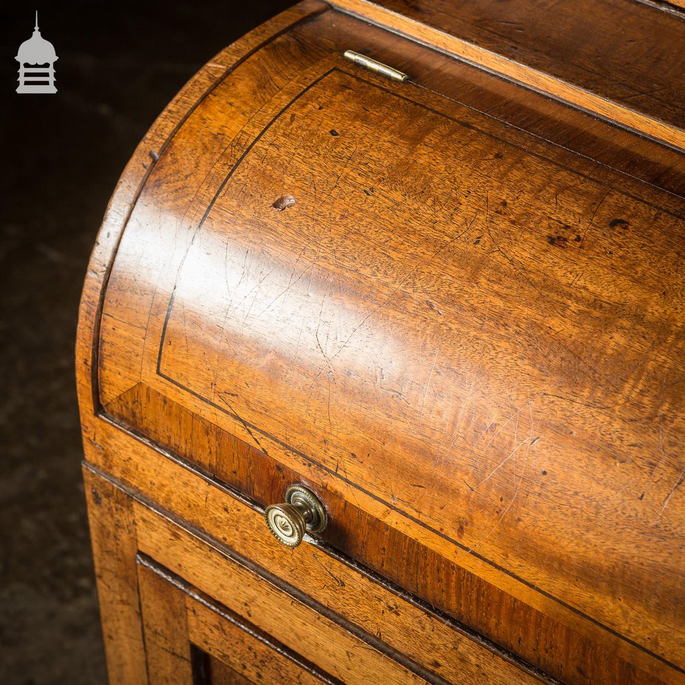 NR40121: 18th C Astral Glazed Mahogany Barrel Front Bureau Cabinet