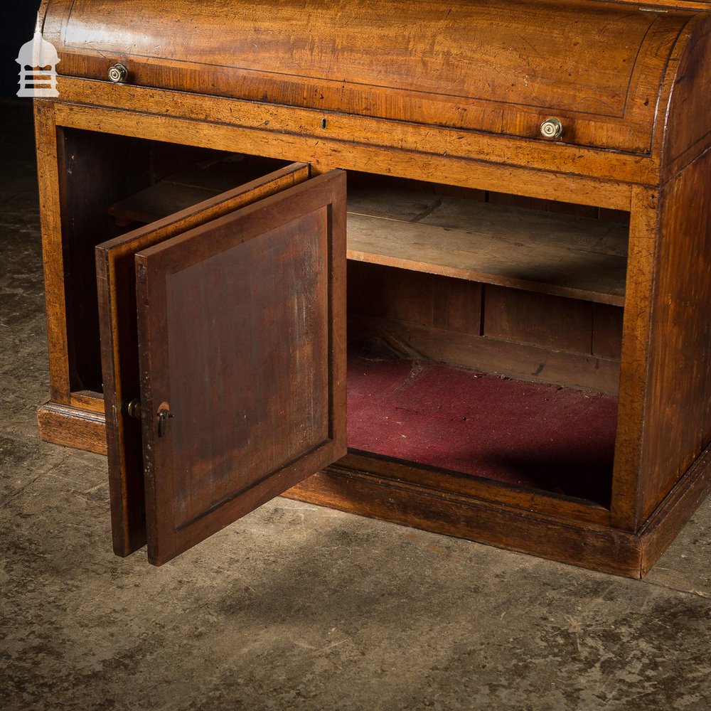 NR40121: 18th C Astral Glazed Mahogany Barrel Front Bureau Cabinet