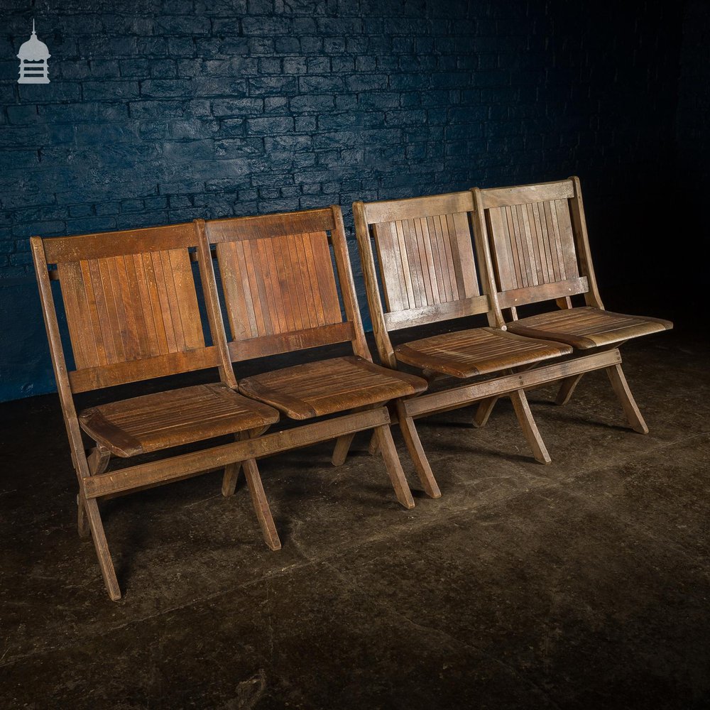 Pair of Vintage Hardwood Folding Double Spectators Seats