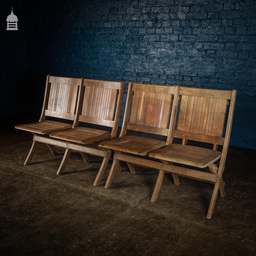 Pair of Vintage Hardwood Folding Double Spectators Seats