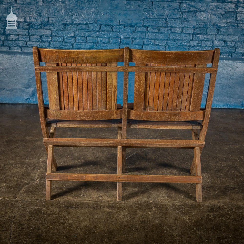 Pair of Vintage Hardwood Folding Double Spectators Seats