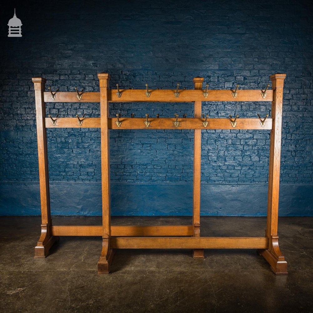 Pair of 1920s Oak and Brass Hat Racks